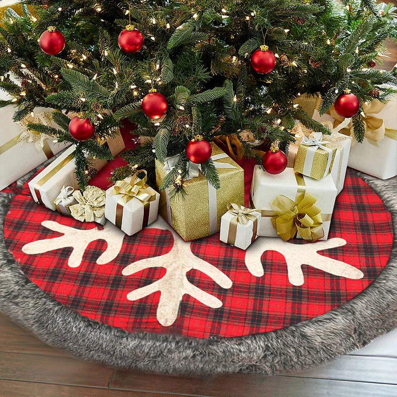 Рождественская елка юбка украшение льняная Снежинка Красная рождественская