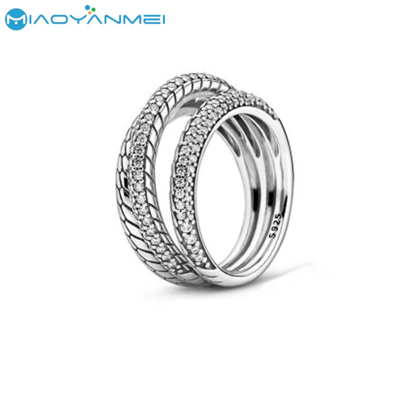 

925 Sterling Silver Rings 2020 Autumn New Silver Three Rings Snake Bone Pattern Ring Fashion Jewelry Women Birthday Gift