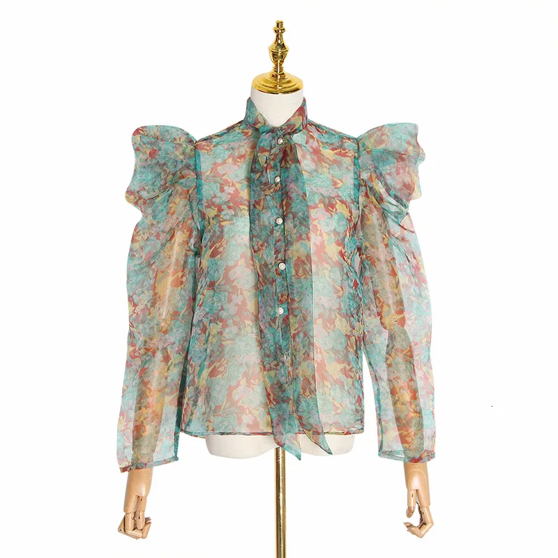 

New women's spring 2021 fashion careful perspective organza bonding shirt printing jacket