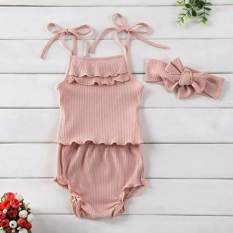 2020 Милая Летняя трикотажная одежда для новорожденных девочек из 3 предметов