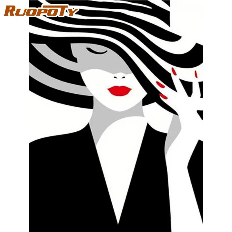 

RUOPOTY 60x75cm Frame DIY Painting By Numbers Lady Figure Handpainted Oil Painting Canvas Colouring Home Wall Decor