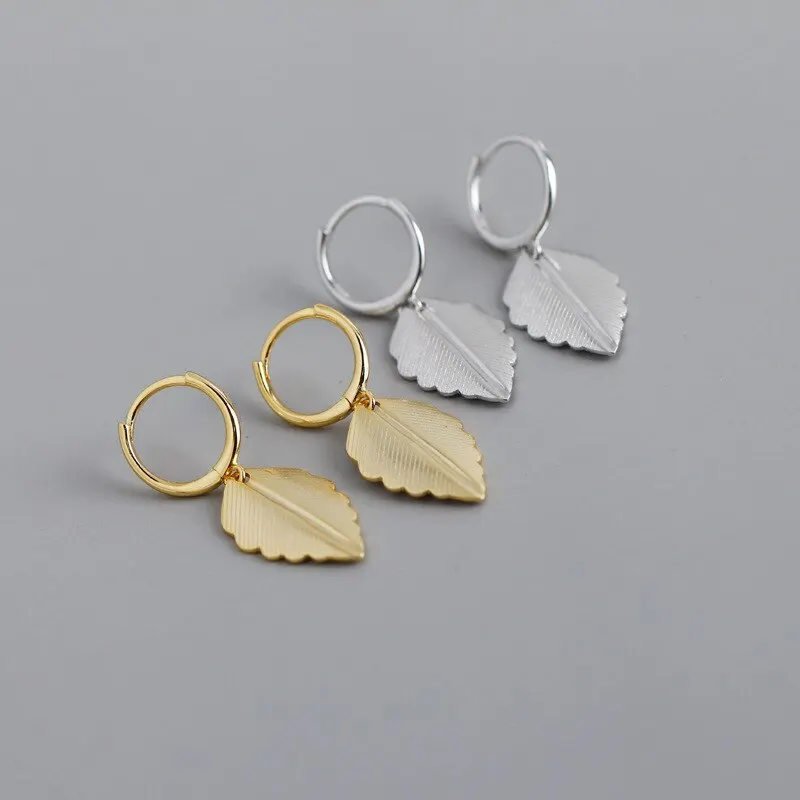 

A00673 Bohemian Genuine 100% 925 Sterling Silver Leaf Stud Earrings for Women Exaggerated Hip Hop Jewelry Birthday Gift