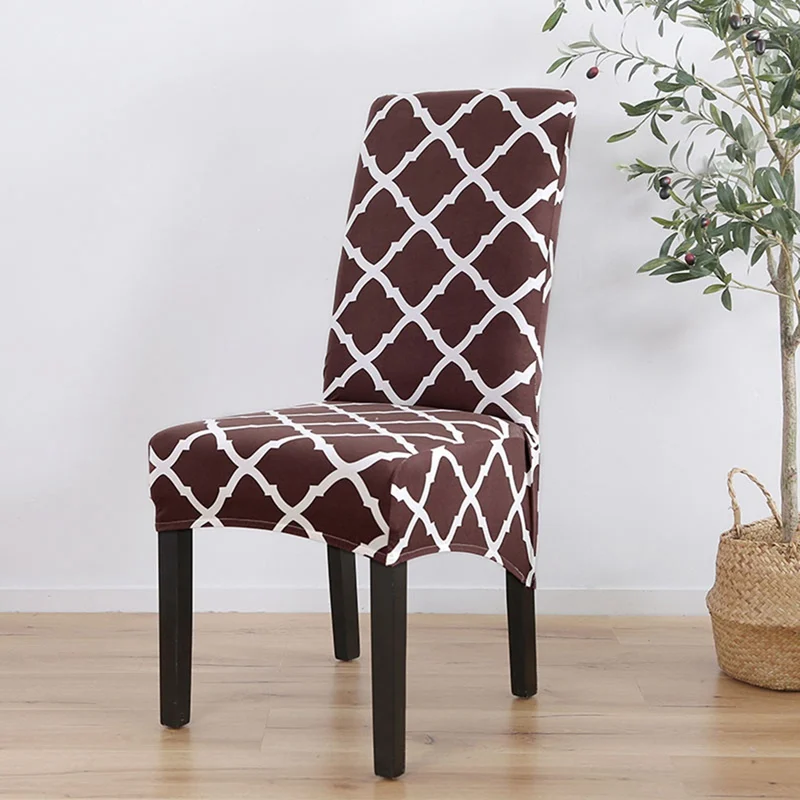 Coffee Plaid Твердый Печатный гибкий эластичный Анти-грязный большой Банкетный чехол на стул Отель Обеденный домашний декоративный чехол для кресла большой размер XL - Цвет: Coffee Plaid