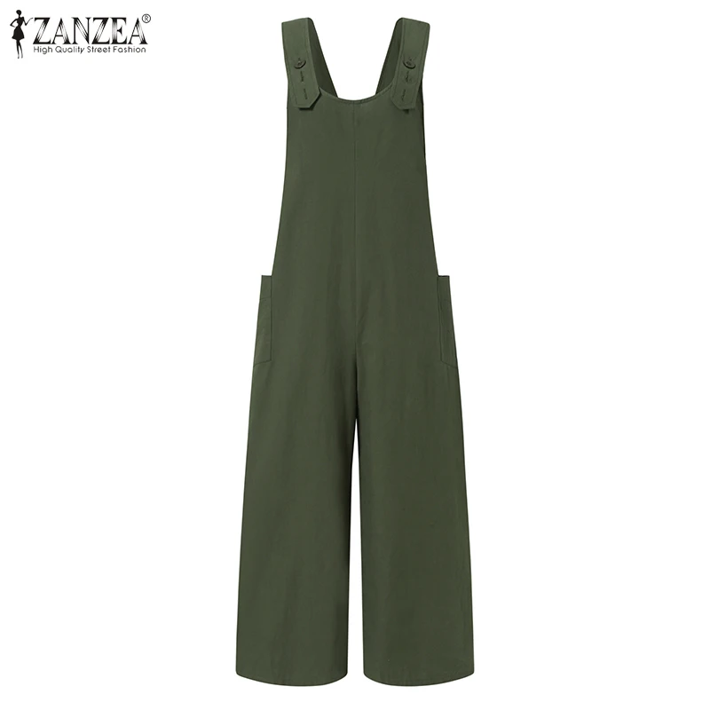 

2021 Spring Fashion Vintage Jumpsuit Women ZANZEA Button Up Bodycon Overall Casual Solid Long Suspender Dungarees Plus Size 5XL