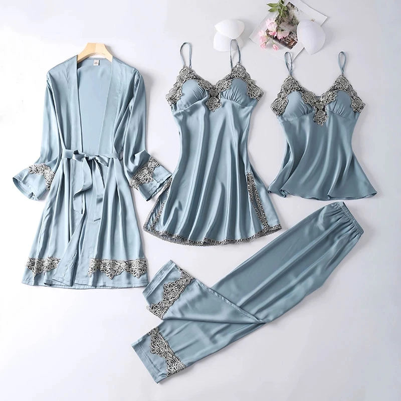 Sexy Womens Pajamas Robe Sets Sleepwear Plus Size High Quality Lingerie Nightgown Sleeveless Nighty Sets
