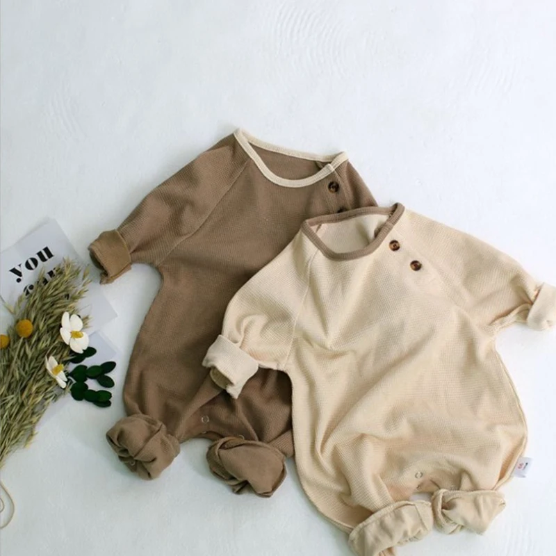 

Newborn Girls Baby Spring Fashion Rompers Spring Autumn Toddler Girl Boys Korean Casual Bodysuits Infant Solid Cute Outfits 0-2Y