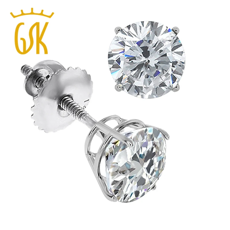 GemStoneKing алмаз-ювелирные изделия 0,60 КТ круглая огранка 14 к белого золота с бриллиантами Для женщин серьги-гвоздики Screwback