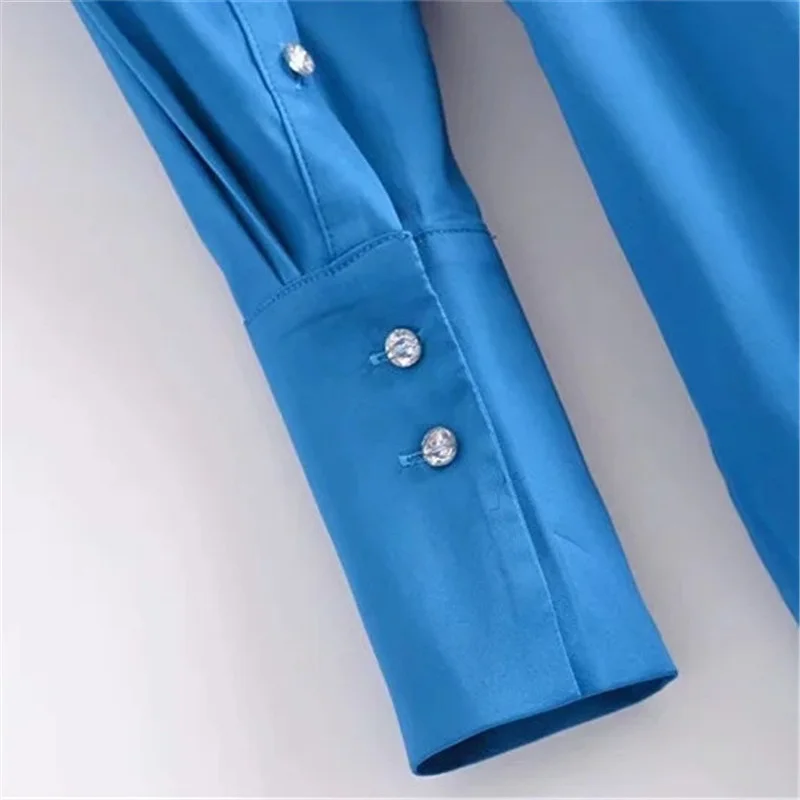 

PSEEWE Za Woman 2021 Blue Wrap Dress Women Summer Satin Shirt Dress Long Sleeve Short Party Dresses Ruched Elegant Dresses
