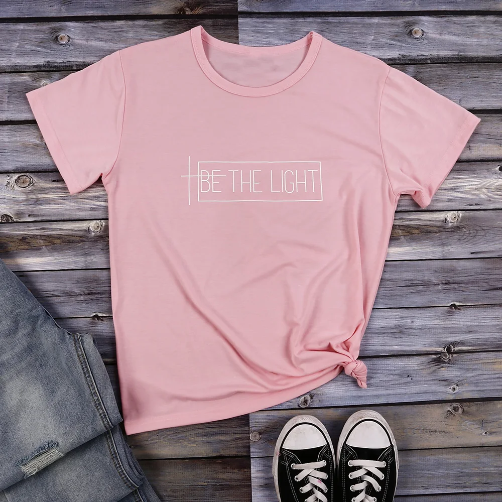 

Женская футболка с коротким рукавом BE THE LIGHT, Модный повседневный топ с буквенным принтом, уличная розовая футболка большого размера, лето 2021