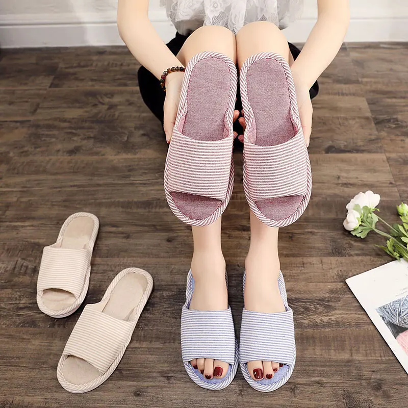 

Home Slippers Flip Flops Flax Slippers Indoor Bedroom Women House Shoes Ladies Footwear Unisex Lover Couples Flat Shoes
