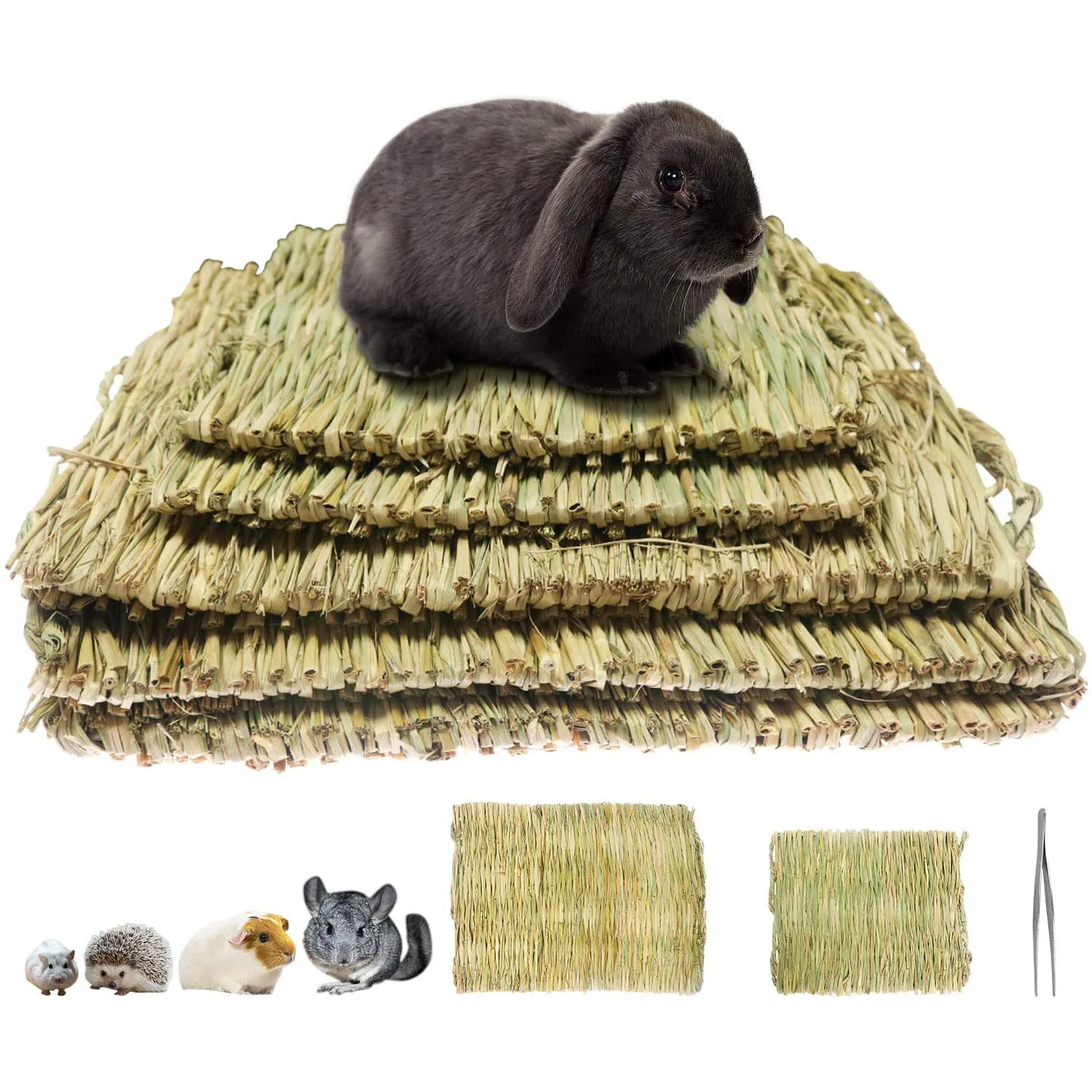 

Grass Mat Woven Bed Mat for Small Animal Bunny Bedding Nest Chew Toy Bed Play Toy for Guinea Pig Parrot Rabbit Bunny Hamster Rat