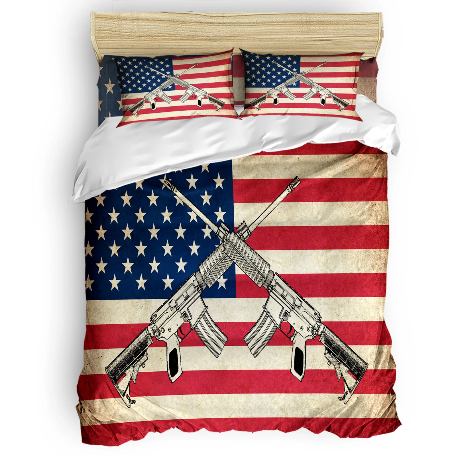 

Gun Flag Usa War Stars Instrument Weapon Military Duvet Cover Set Bed Sheet Pillowcase Bedroom Comforter Bedding Sets