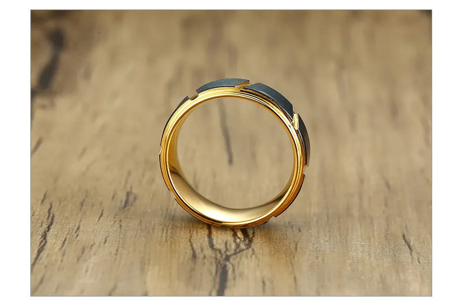Vnox Cool Trimming Designed Rings for Men Gold and Black Tone 8MM Tungsten Carbide Wedding Bands Anel Accessory
