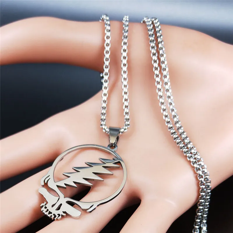 AFAWA Grateful Dead Skull Stainless Steel Chain Necklace for Men/Women Silver Color Jewelry cadenas mujer N4206S03 | Украшения и