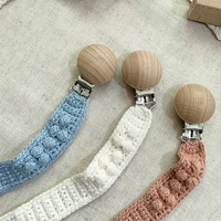 1pc vintage crochet baby pacifier clip chain woven cotton rope handmade beech wood diy dummy nipple holder pacifier chain