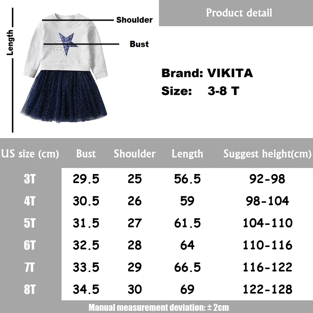 VIKITA Girls Autumn Winter Dress Children Star Clothes Birthday Party Tulle Dresses Kids Girl Casual Vestidos Girl Sweater Dress