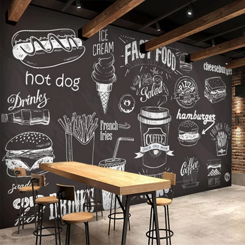 

Custom Any Size Mural Wallpaper 3D Hand Painted Blackboard Food Dessert Fast Food Coffee Shop Restaurant Background Wall Fresco