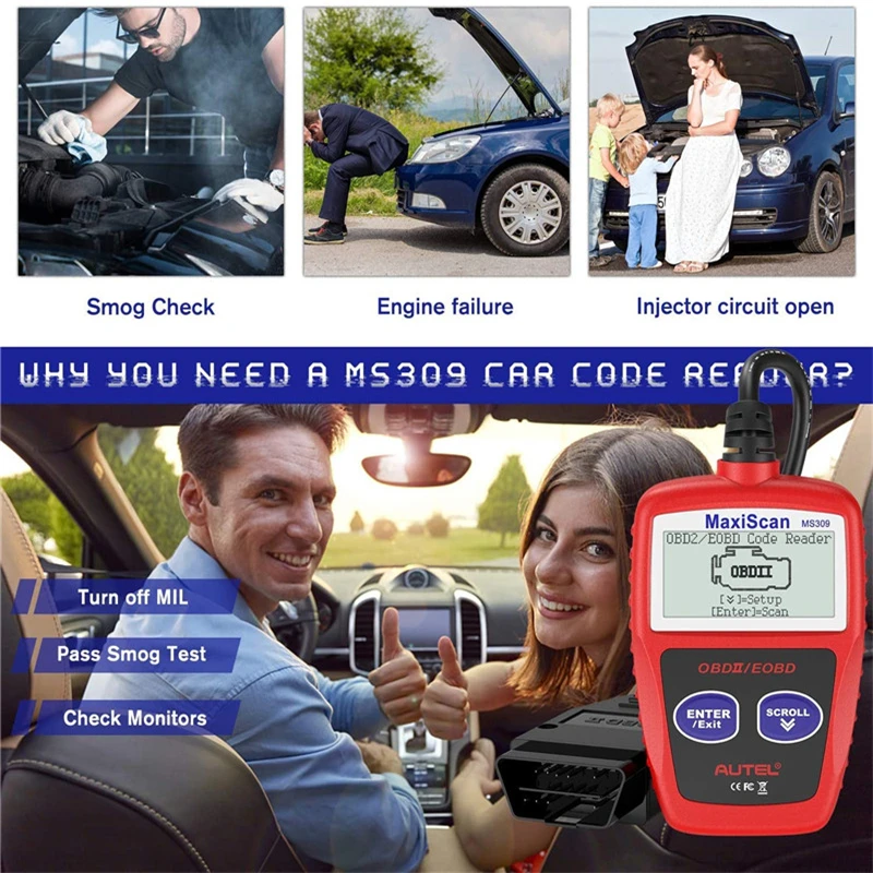 Считыватель кодов MS309 CAN BUS OBD2 диагностический инструмент с поддержкой нескольких