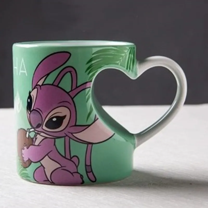 green 01 350 мл Дисней Ститч мультфильм чашка для воды Молоко Кофе Чай керамические кружки домашний офис Коллекция чашки любовь пара фестиваль подарки - Цвет: green 01