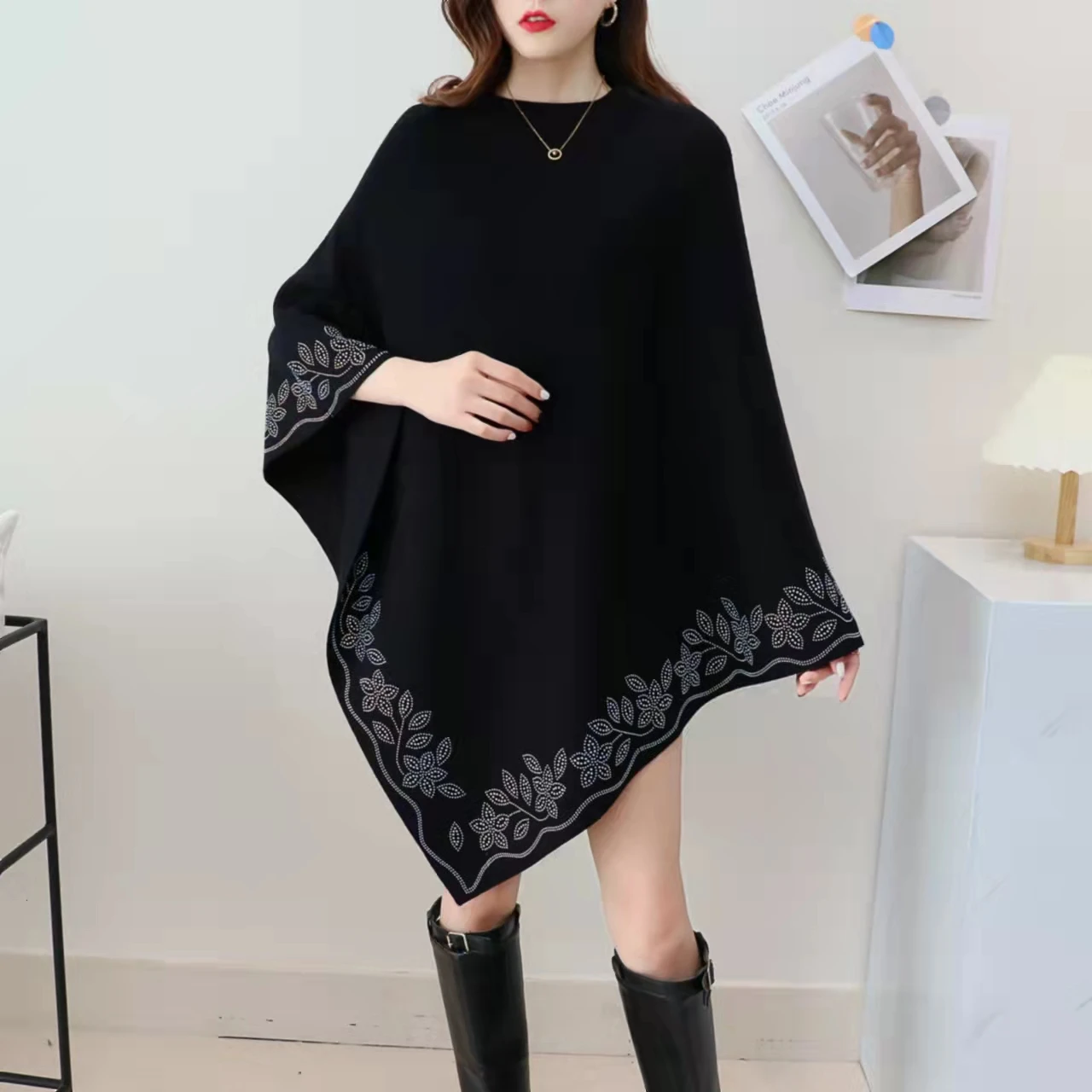 Женское элегантное пончо новая осенне-зимняя Асимметричная шаль с бриллиантами