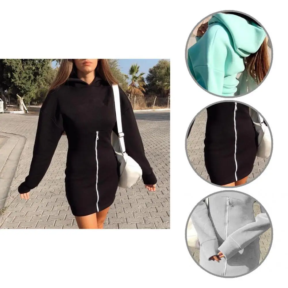 

Pullover Lady Dress Solid Color Comfortable Delicate Fashion Dress Autumn Winter Front Zipper Womens Streetwear