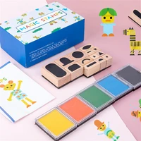 variety magic diy wooden seal toy childrens fun puzzle and ink pad game color matching hand brain coordination interactive toys