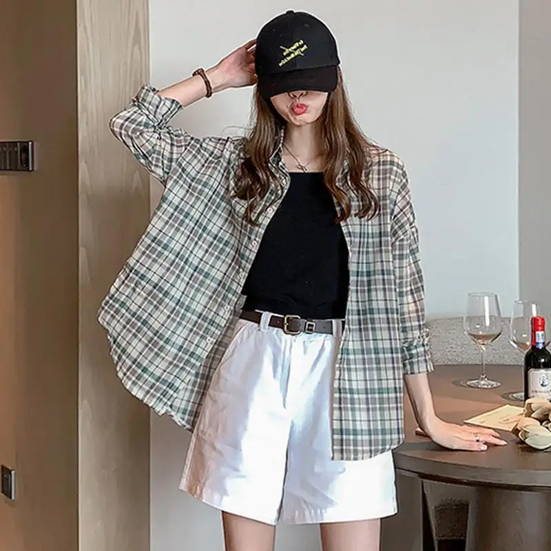 Новинка 2019 женская рубашка на осень и зиму Повседневная клетчатая с длинным