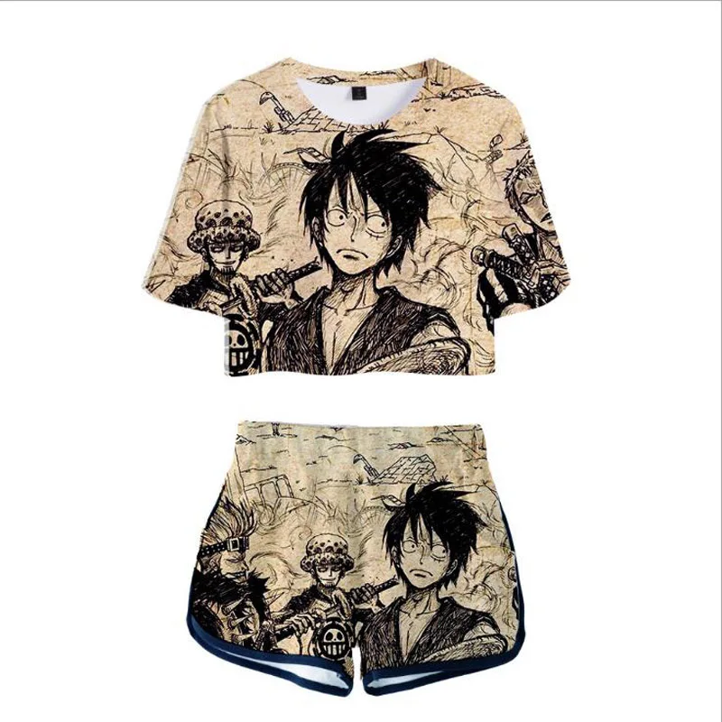 

Japan Anime One Piece 3D Printed Sexy 2 Piece Set Women Conjunto Feminino Women Crop Top and Shorts Two Piece Outfits Matching