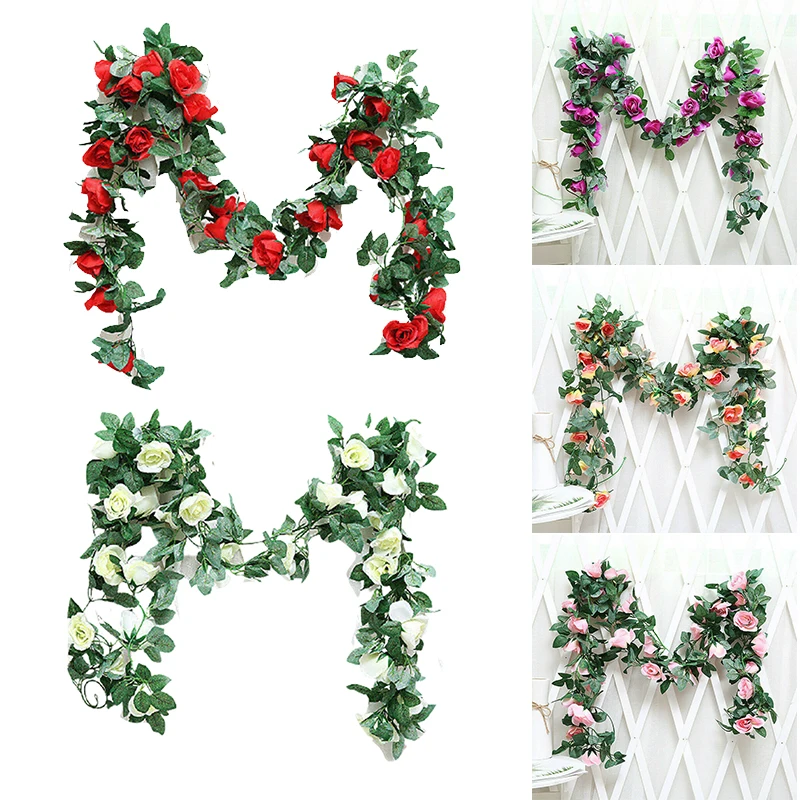 

Simulated Rose Vine Green Leaf Garland Hanging Ornament Suitable for Wedding Party Garden Decoration E2S