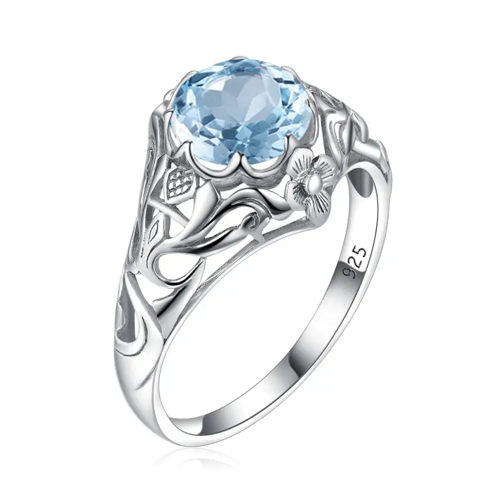 

Szjinao Real S925 Sterling Silver Rings for Women Blue Topaz Ring Gemstone Aquamarine Cushion Romantic Gift Engagement Jewelry