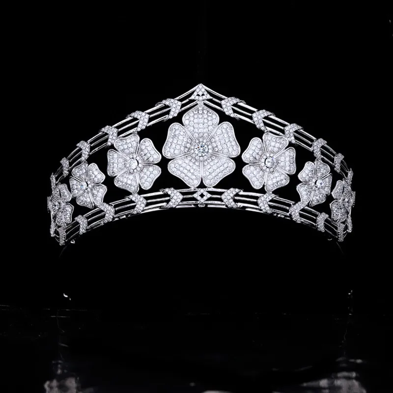 

MYFEIVO Beauty Floral Wedding Crown Tiara Full Zircon Bridal Headdress Women Hair Jewelry Accessories HQ0546