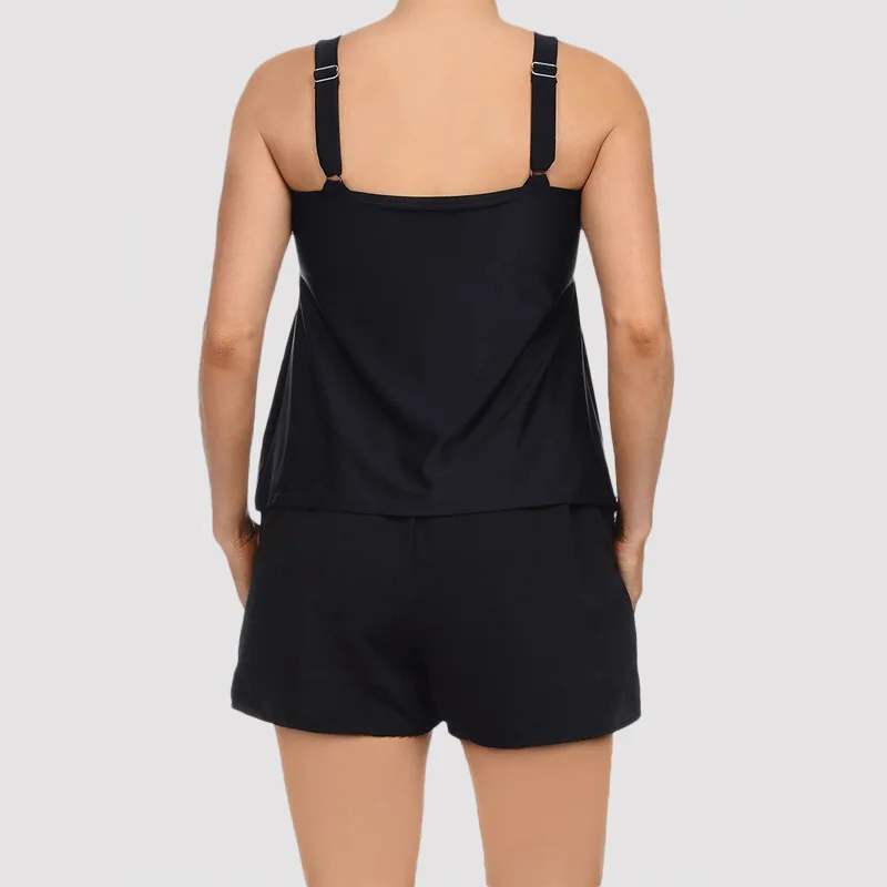 

Women's Tankini Set 2021 Plus Size Swimsuit Shorts Summer Beach Wear Vintage Black Two Pieces Swimwear Female Bathing Suit