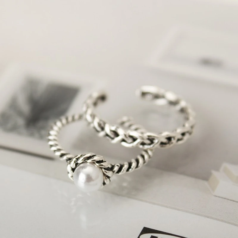 Модные Винтажные открытые кольца с имитацией жемчуга серебряного цвета 2