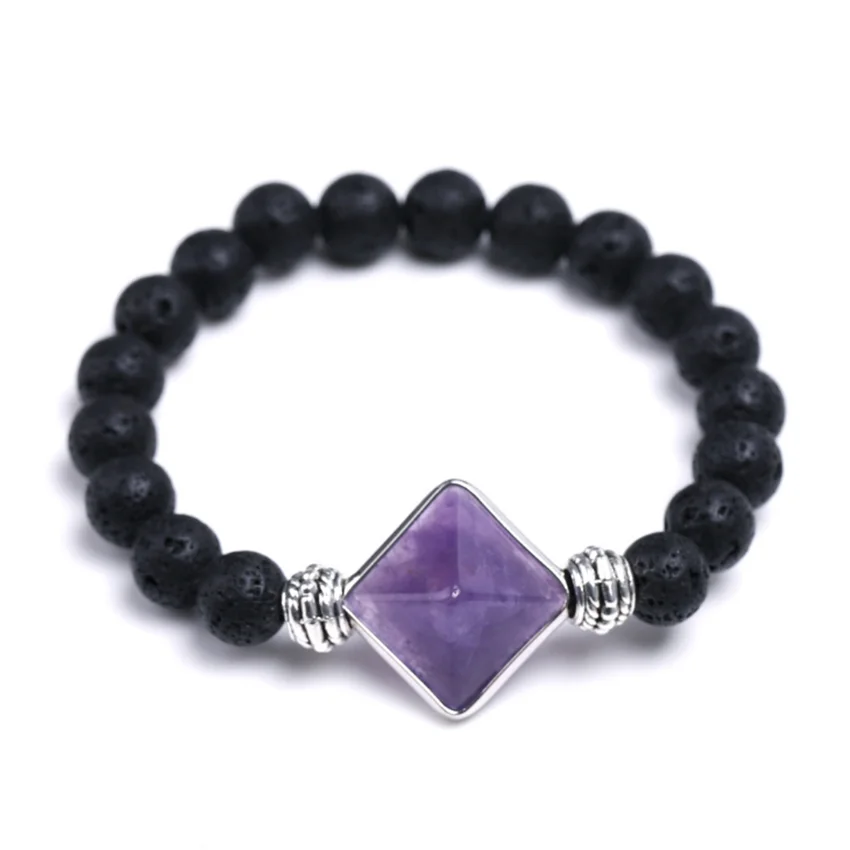 FYJS уникальный посеребренный Аметист квадратная Пирамида соединить черный Лава