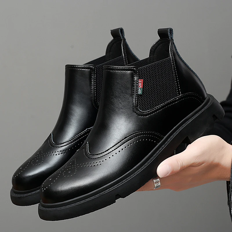 

British fashion mens big size chelsea boots genuine leather brogue shoes carving bullock shoe platform boot ankle botas zapatos