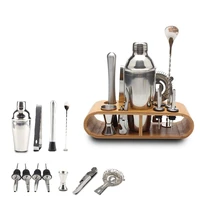 12pcs bartending tools bar accessories sets stainless steel cocktail shaker barware tools with wooden rack whisky bartender