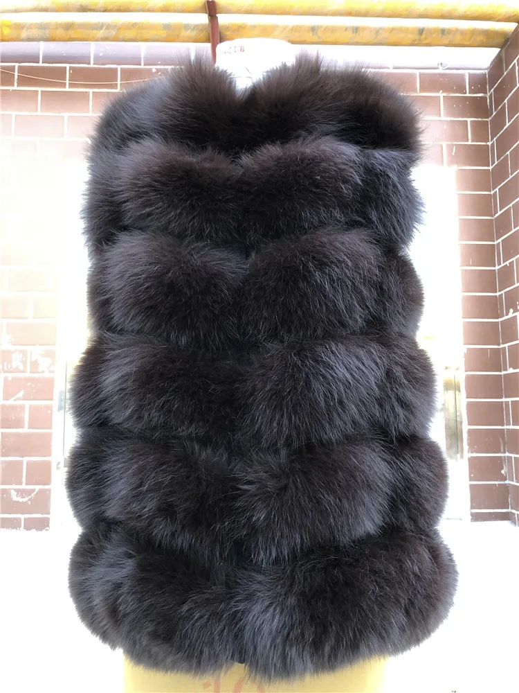 Dark brown-better Новинка, модный жилет из натурального Лисьего меха, жилет, женский короткий жилет без рукавов, зимний толстый теплый Роскошный натуральный жилет - Цвет: Dark brown-better