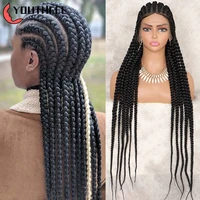 youthfee full head lace braided wigs 36 cornrow box braids wig with baby hair for black women synthetic lace front wigs