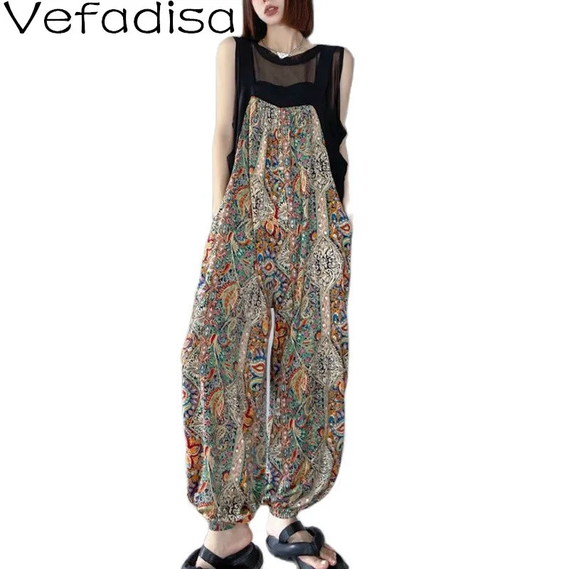 

Vefadisa Colorful Pattern Strap Jumpsuits Women 2021 Summer Letter Print Overalls Thin Oversize Straight Jumpsuits QYF5821