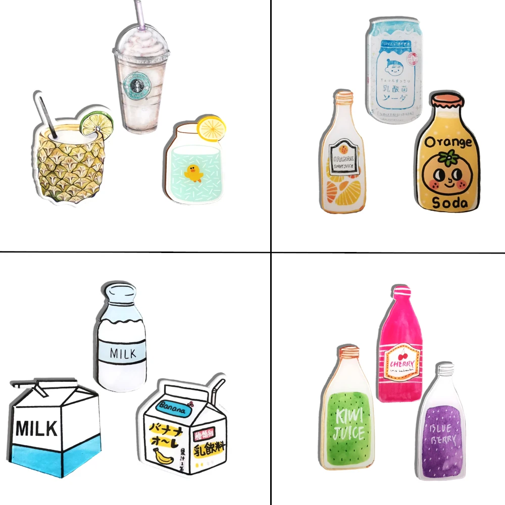 3 шт./лот акриловая брошь в виде напитков сока молока лемонсада йогурта