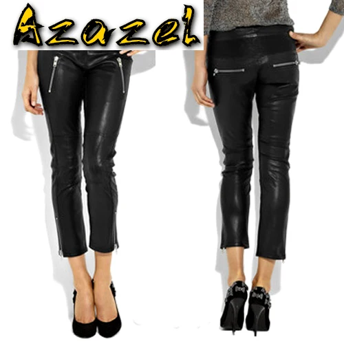 Azazel Europe Women's New Tight Zipper Spring And Summer Show Female PU Red Large Size Leather Pants Women Fashion Tide Trousers