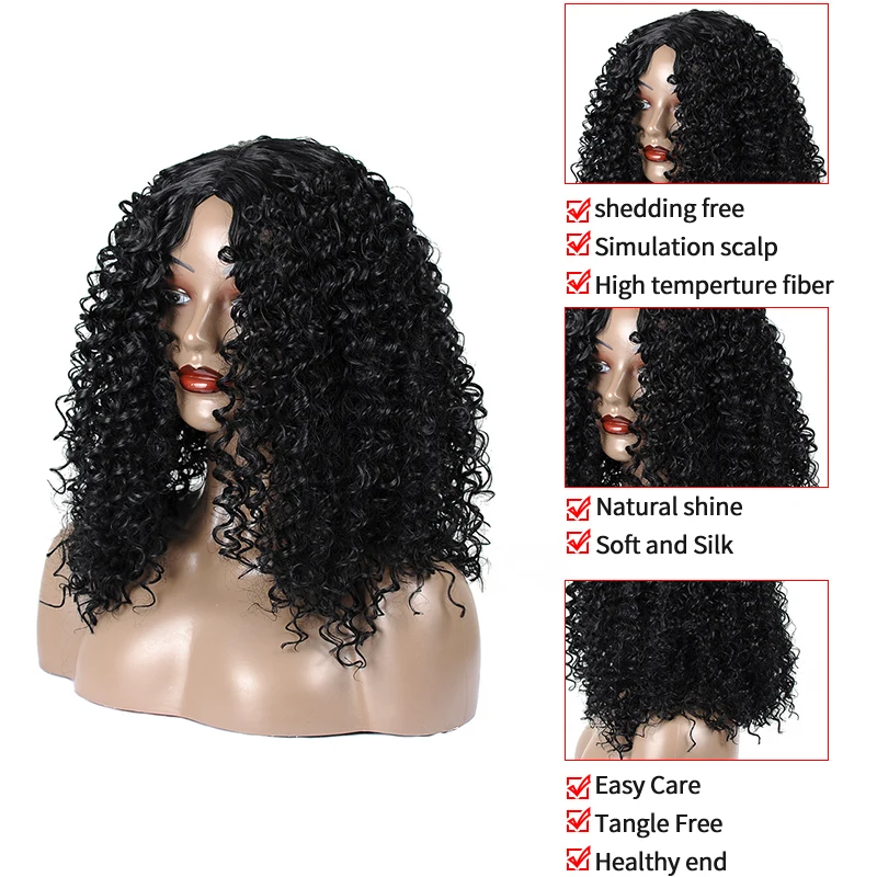 Парики из искусственных волос без шапочки основы короткий кудрявые черный парик