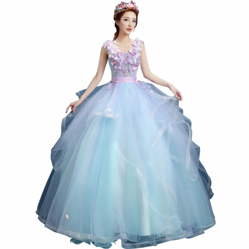 

Ball Gown Light Blue With Flower Quinceanera Dresses Sweet 16 Dresses Vestido De 15 Anos De Debutante 2021 Puffy Dresses Prom