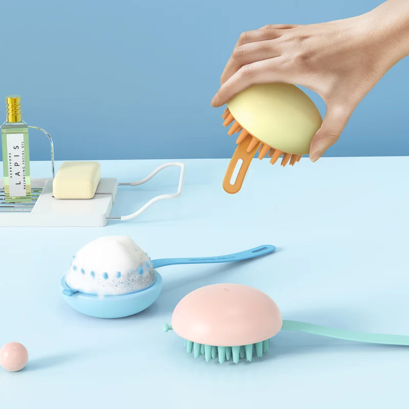 

Щетка для мытья волос с силиконовой головкой, для тела, щетка для массажа головы силиконовая щетка для шампуня, щетка для душа, для спа, масса...