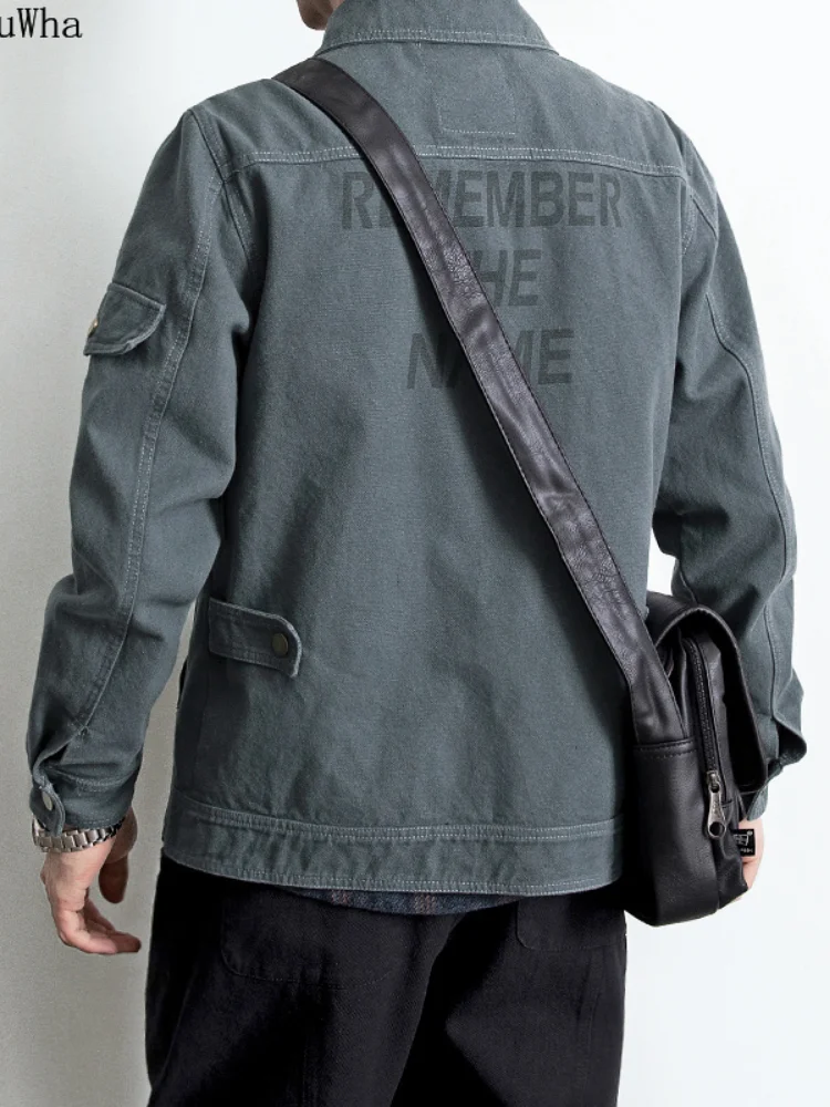 Ветровка мужская с несколькими карманами пальто из хлопка и парусины в стиле