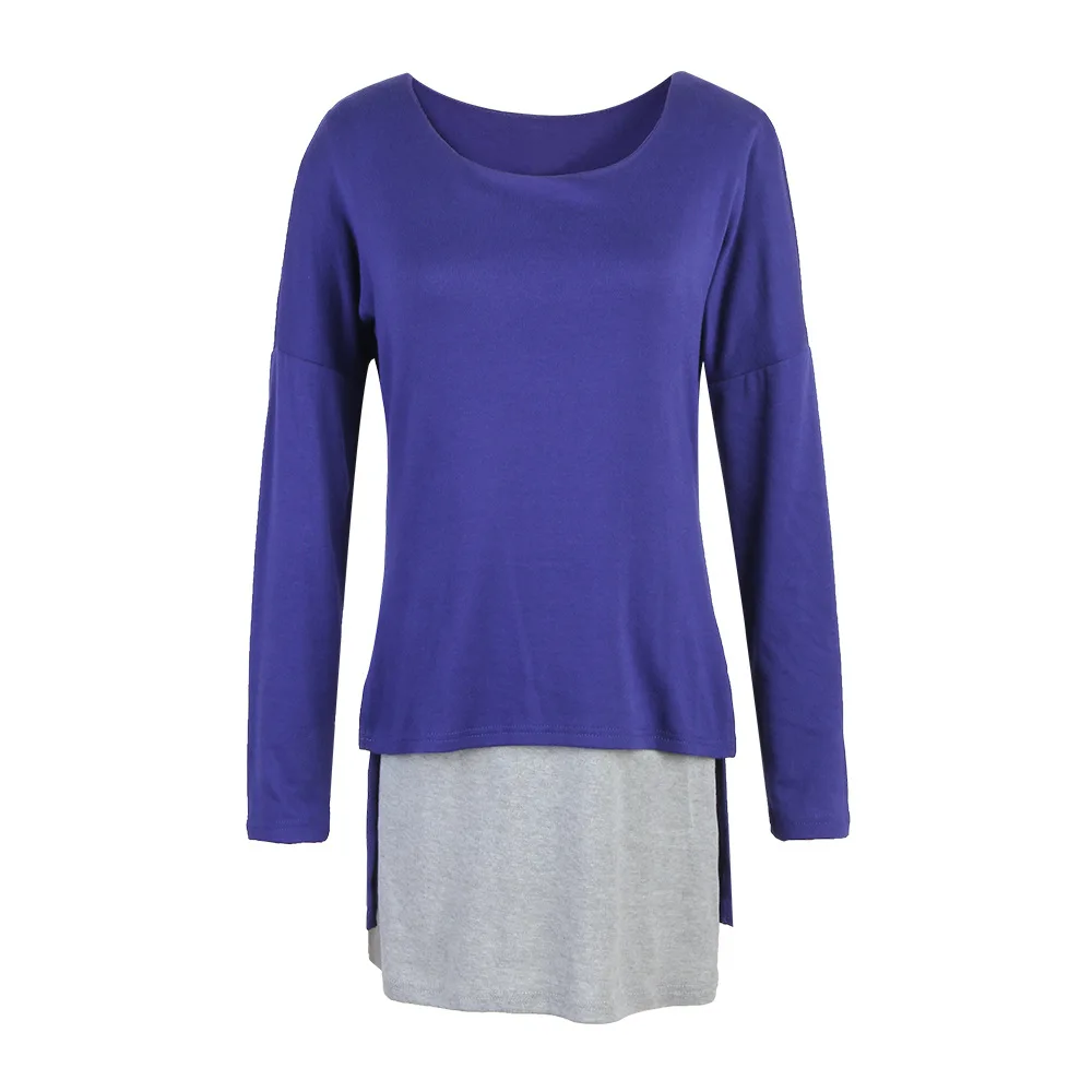 

S-3XL Fashion Patchwork Long Sleeve Square Neck Tops Leisure Casual Daily Blue Yellow Spring Autumn Plus Size Top Tees