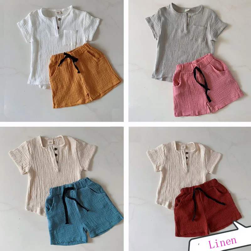 Комплект одежды из 2 предметов для мальчиков и девочек хлопка льна | Детская