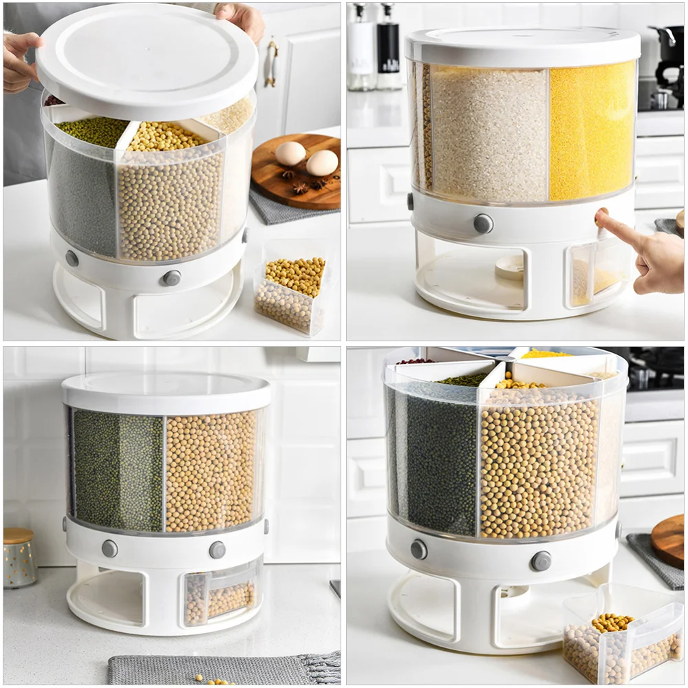 

1pc Rotating Rice Bucket Household Rice Cereal Bucket Grain Dispenser Box