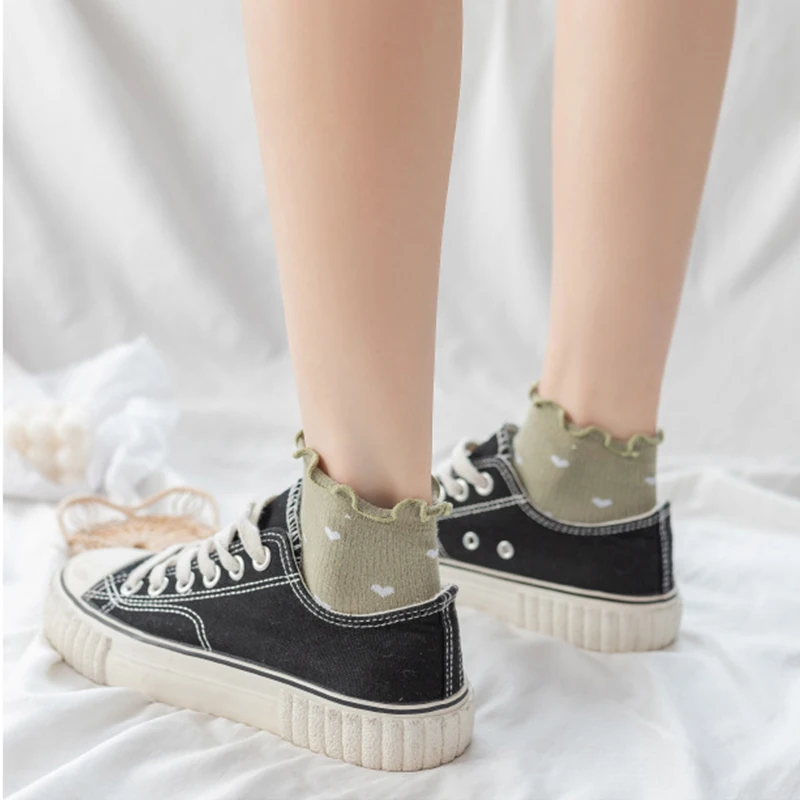 

1 Pair Kawaii Ruffle Socks Woman Harajuku Lolita Cute Heart Women Socks Fashion Summer Thin Breathable Cotton Socks Short Socks