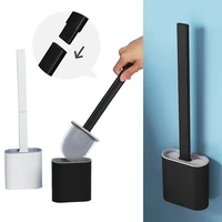 toilet brush silicone flat with holder set removable long handled black cleaner brush wall mounted wc bathroom accessories